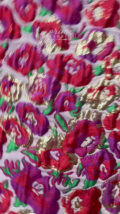 Crushed Metallic Italian Brocade - Red / Purple / Green / Gold