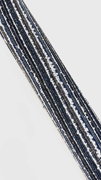 Metallic Poly Wool Tweed - Navy, Gold, White