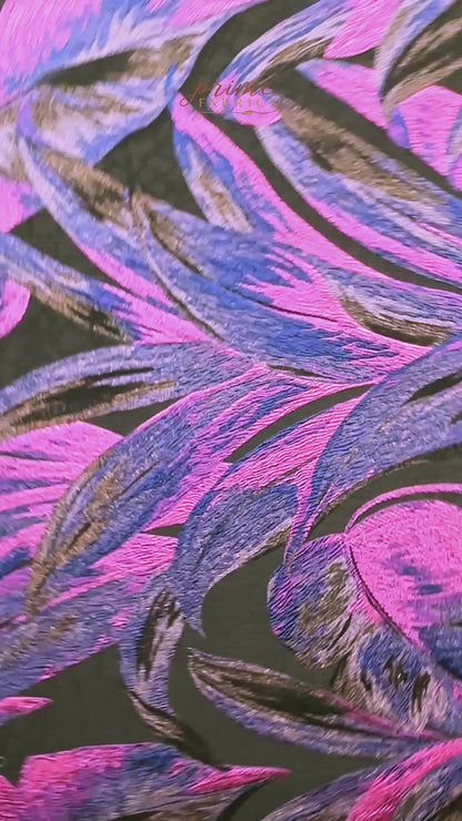 Metallic Italian Wool Blend Brocade - Blue / Black / Fuchsia