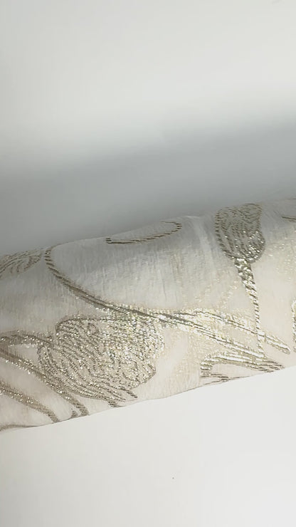 Italian Burnout Metallic Silk Chiffon - Off White and Gold