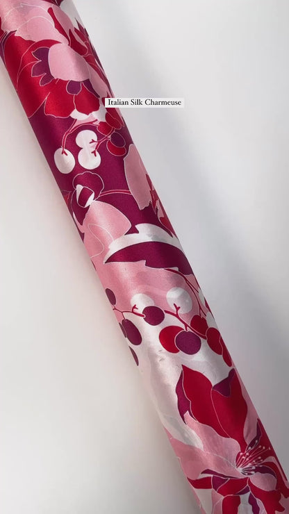 Floral Italian Silk Charmeuse - Magenta