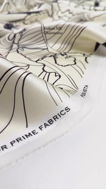 Abstract Italian Silk Charmeuse - Ivory and Black