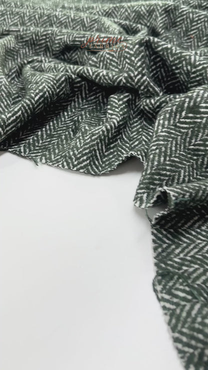 Herringbone Italian Wool Blend Tweed Coating - Green