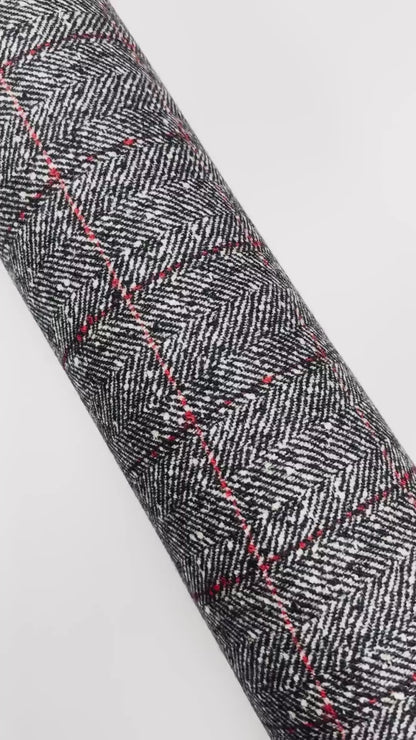 Gray Herringbone with Red Windowpane Italian Wool Coating