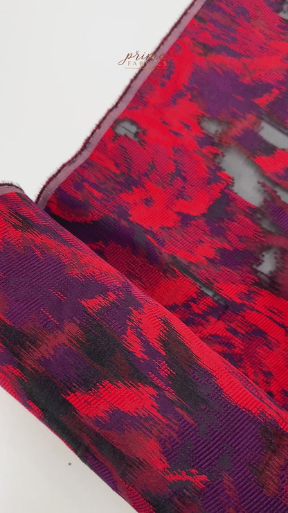 Abstract Polyester Fil Coupé - Red / Purple