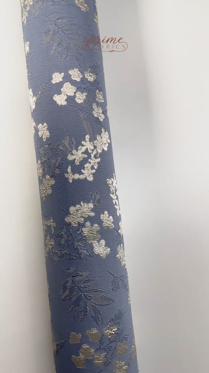 Floral Metallic Brocade - Periwinkle Blue / Platinum Gray