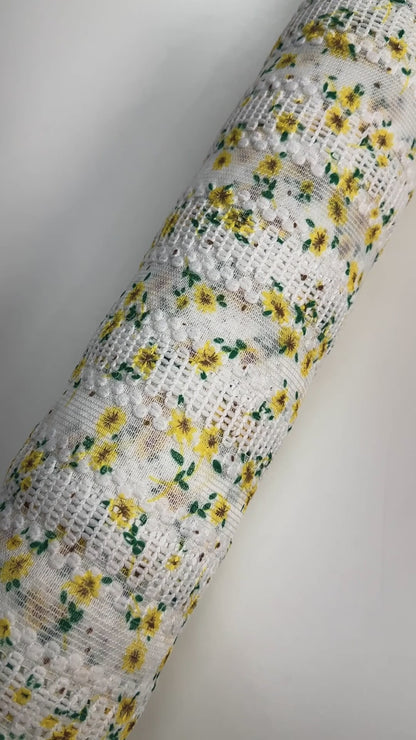 Floral Cotton Crochet Lace - White / Yellow / Green