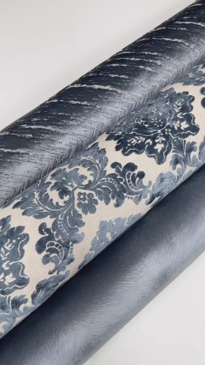 Blue Damask Cut Velvet Upholstery