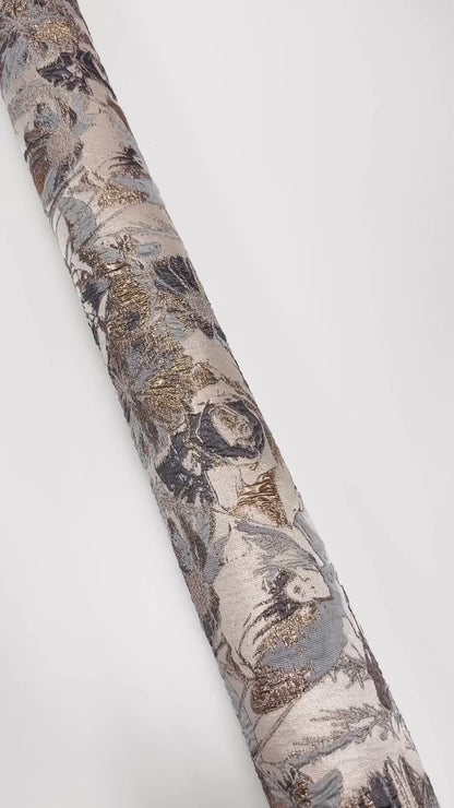 Floral Metallic Crushed Brocade - Gray, Bronze, Taupe