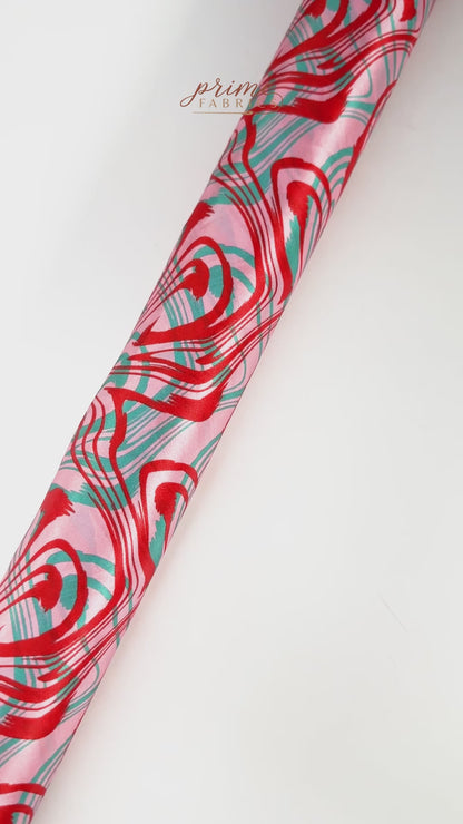 Abstract Italian Silk Charmeuse - Pink / Red / Turquoise