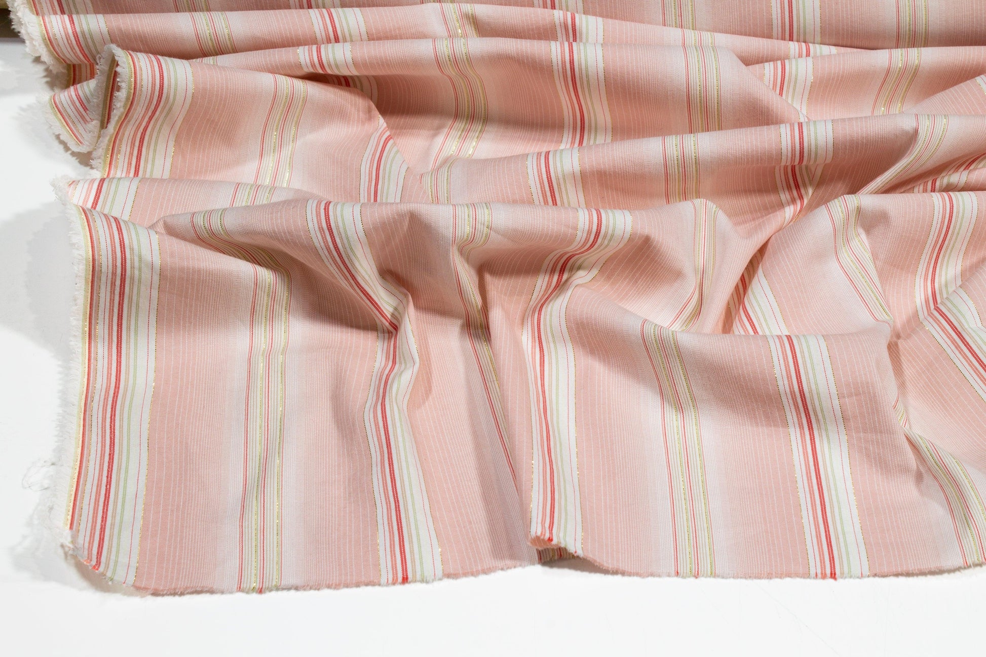 Metallic Striped Cotton - Pink, Gold, Green, White - Prime Fabrics