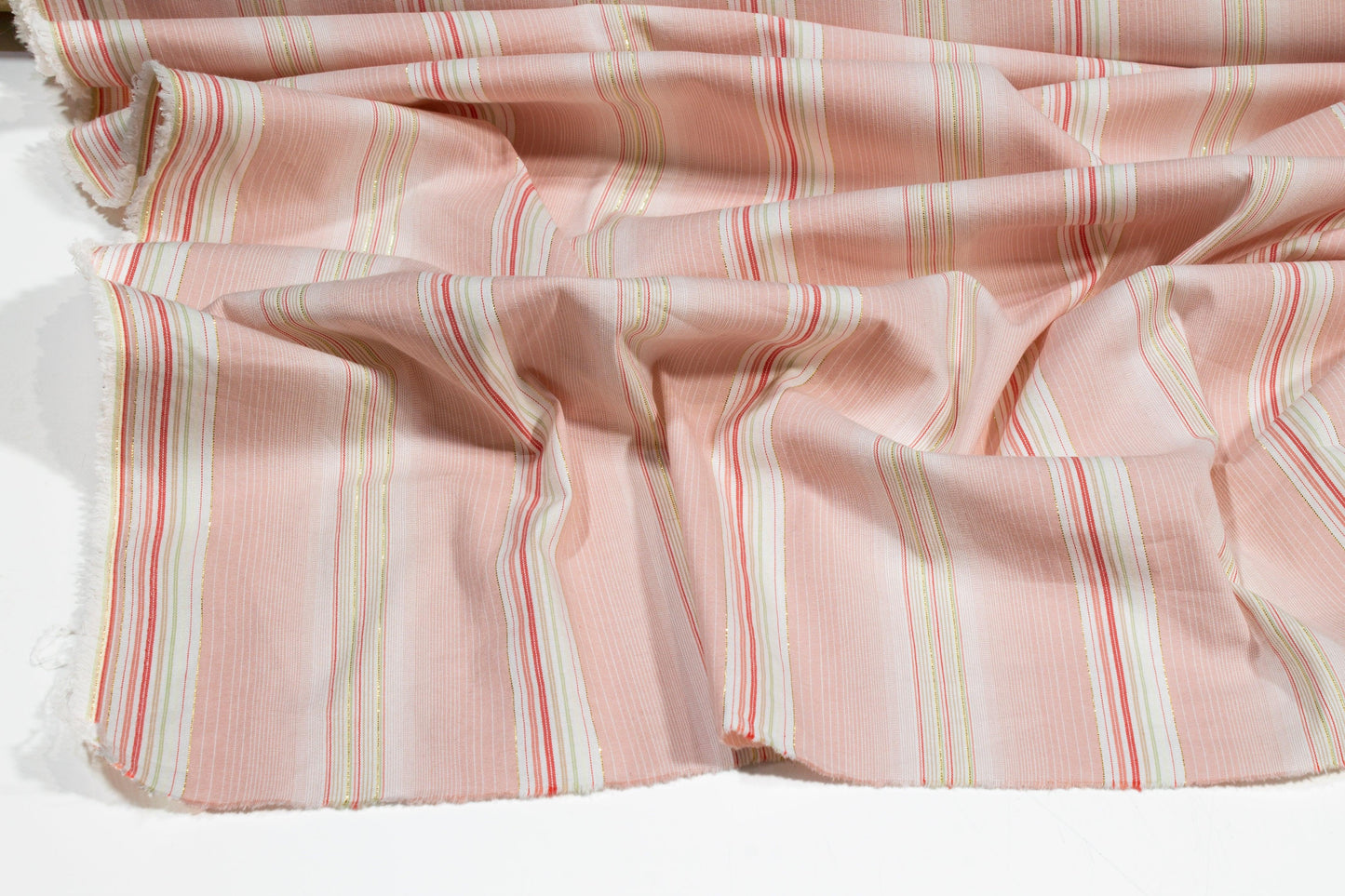 Metallic Striped Cotton - Pink, Gold, Green, White - Prime Fabrics