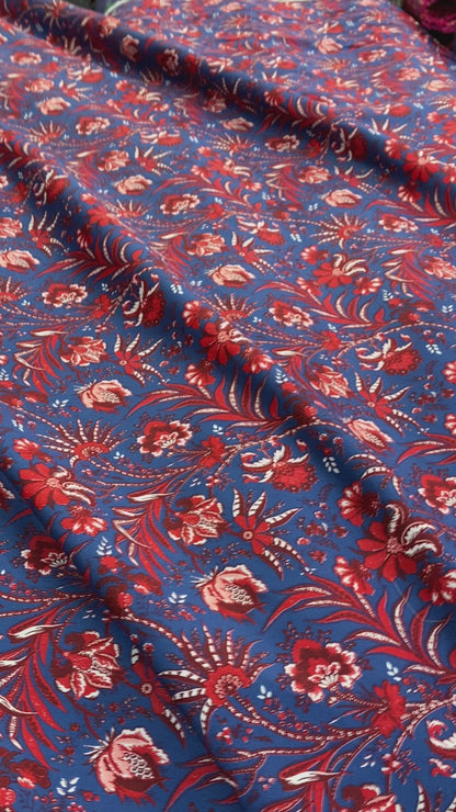 Red and Navy Floral Italian Cotton