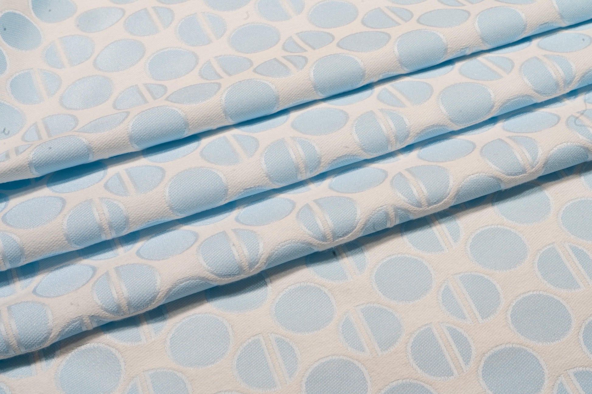 Sky Blue and White Circle Cotton Brocade - Prime Fabrics