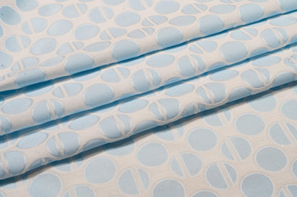 Sky Blue and White Circle Cotton Brocade - Prime Fabrics