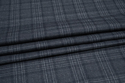 Dark Blue Gray Plaid Italian Wool Suiting - Prime Fabrics