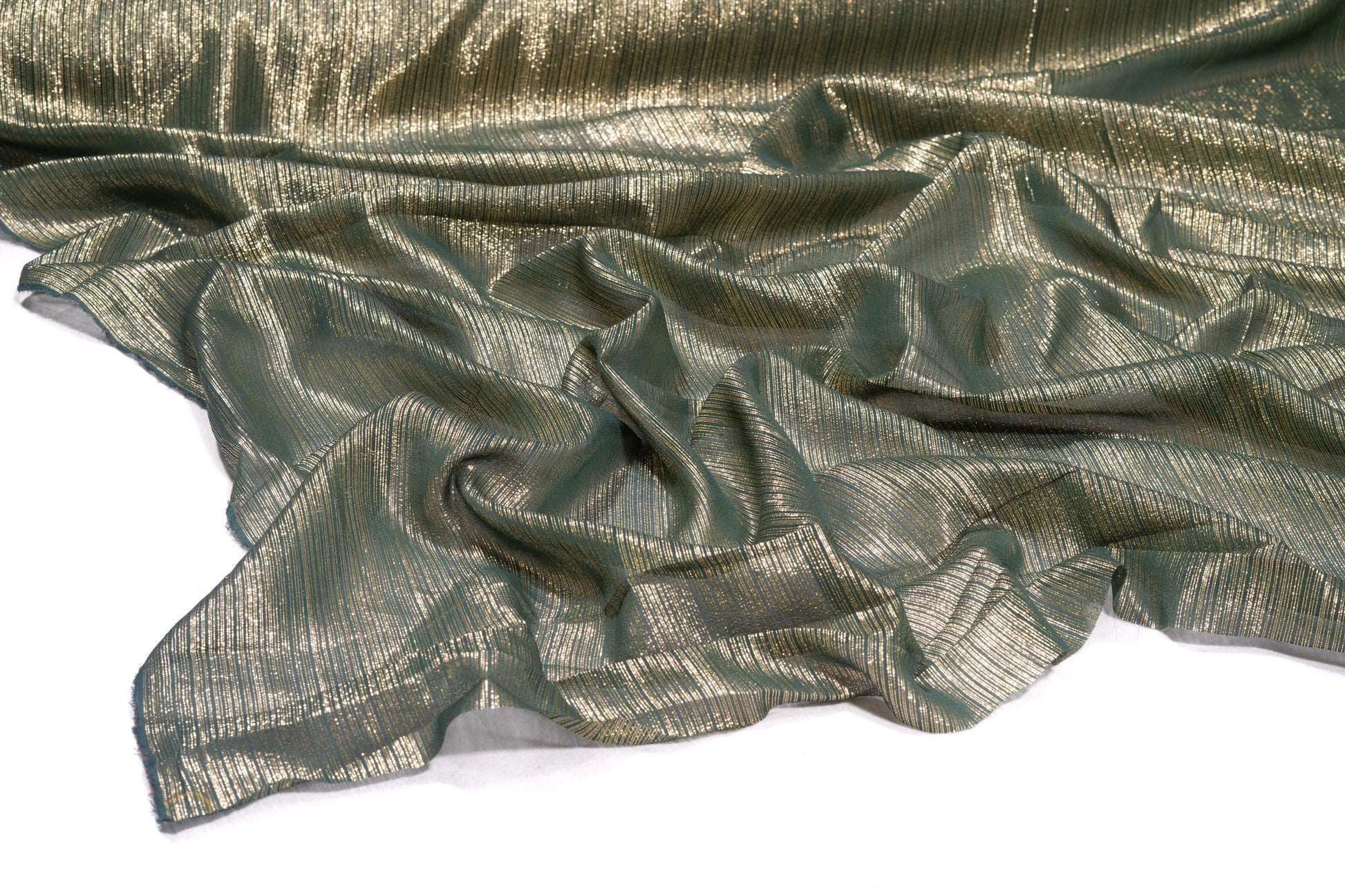 Green and Gold Metallic Silk Chiffon - Prime Fabrics