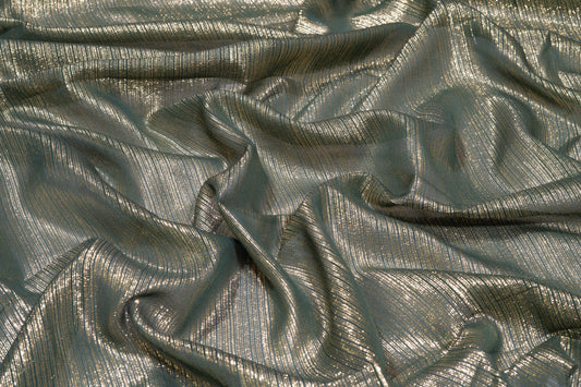 Green and Gold Metallic Silk Chiffon - Prime Fabrics