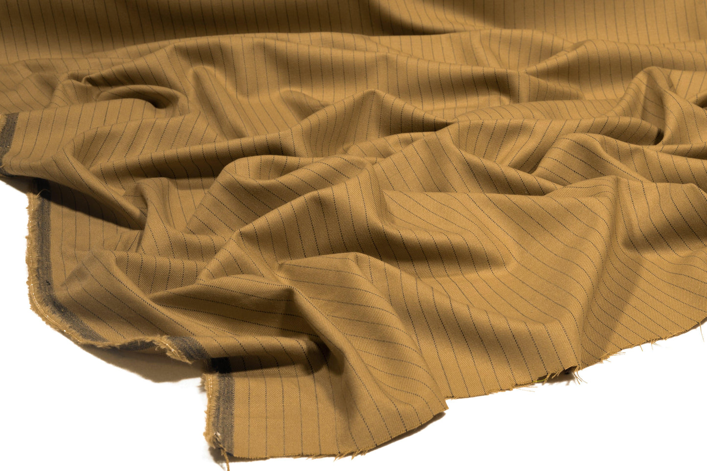 Tan Pin Striped Italian Wool Suiting - Prime Fabrics