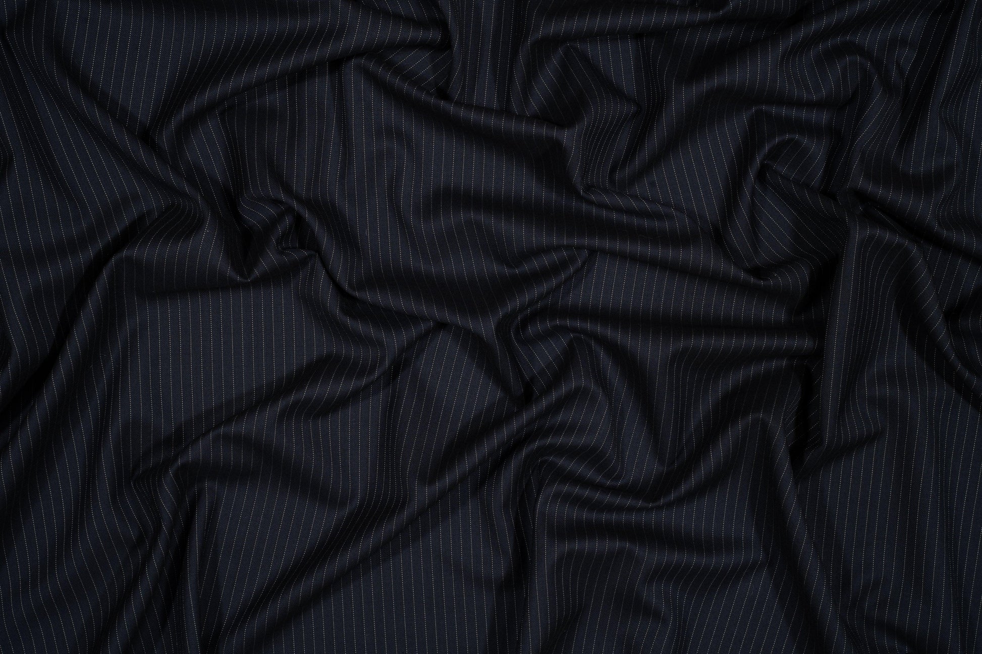 Navy Blue Pin Striped Italian Wool Suiting - Prime Fabrics