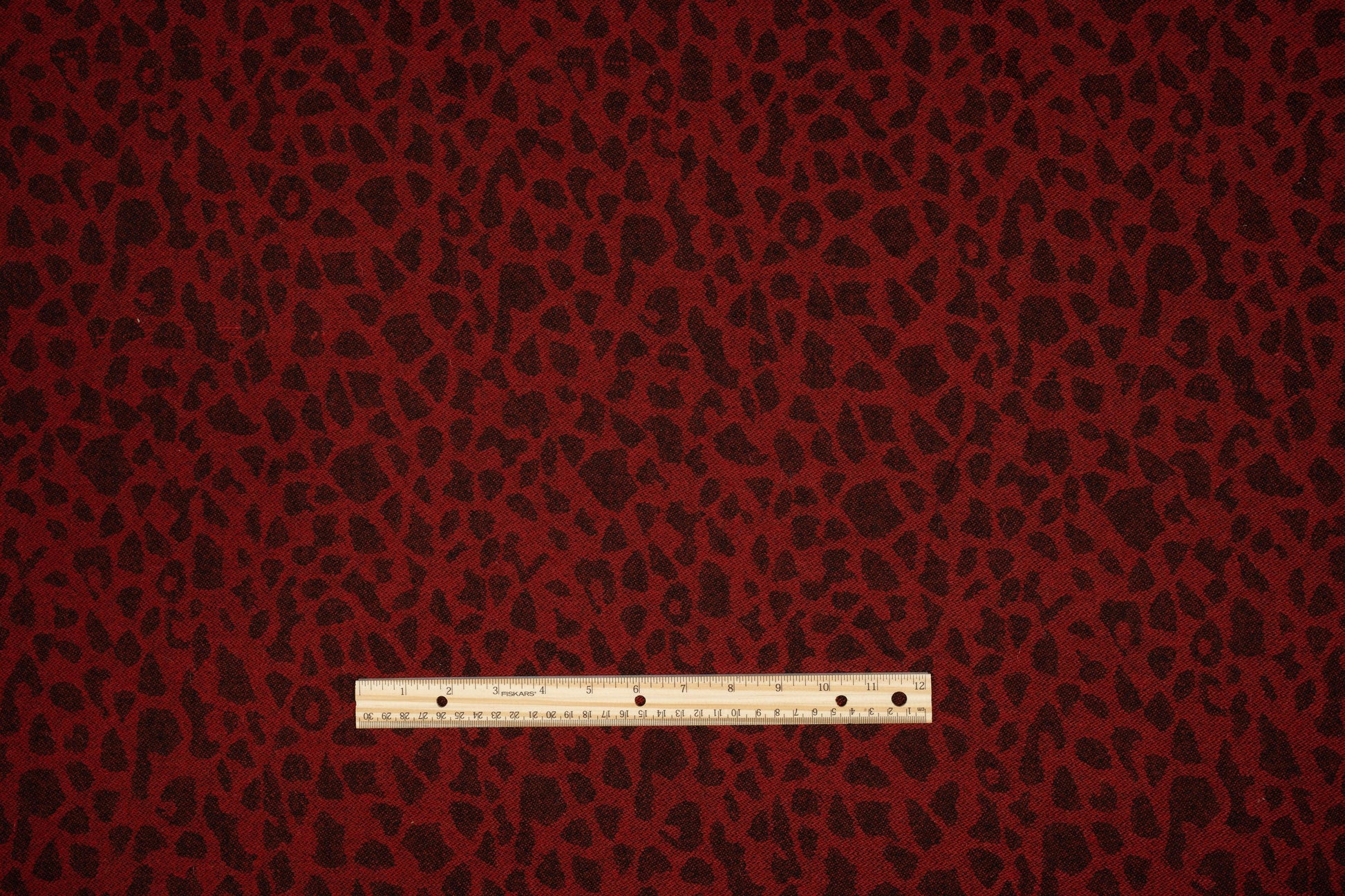 Red and Black Cheetah Print Italian Wool - Prime Fabrics