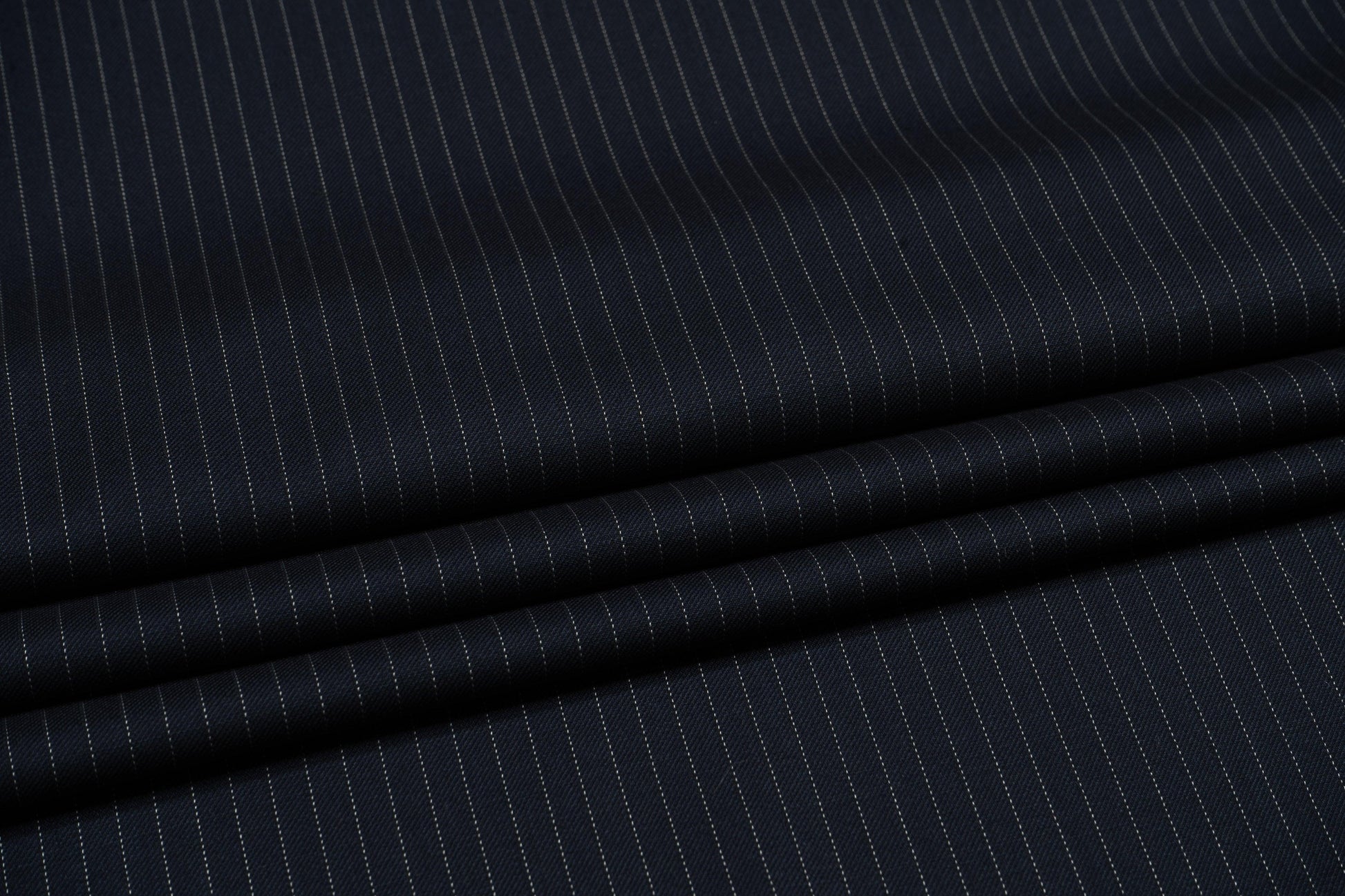 Navy Blue Pin Striped Italian Wool Suiting - Prime Fabrics
