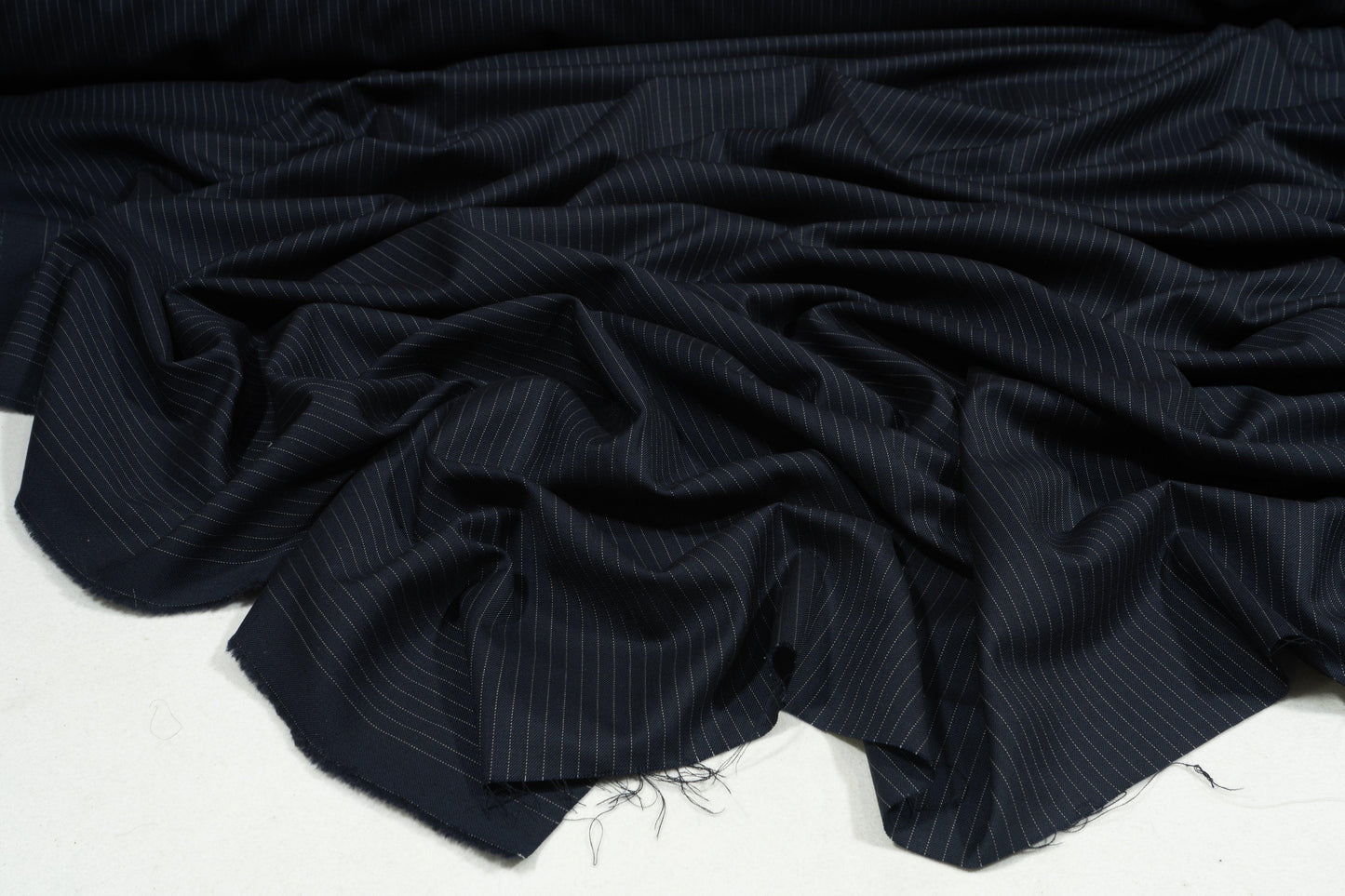 Navy Blue Pin Striped Italian Wool Suiting - Prime Fabrics