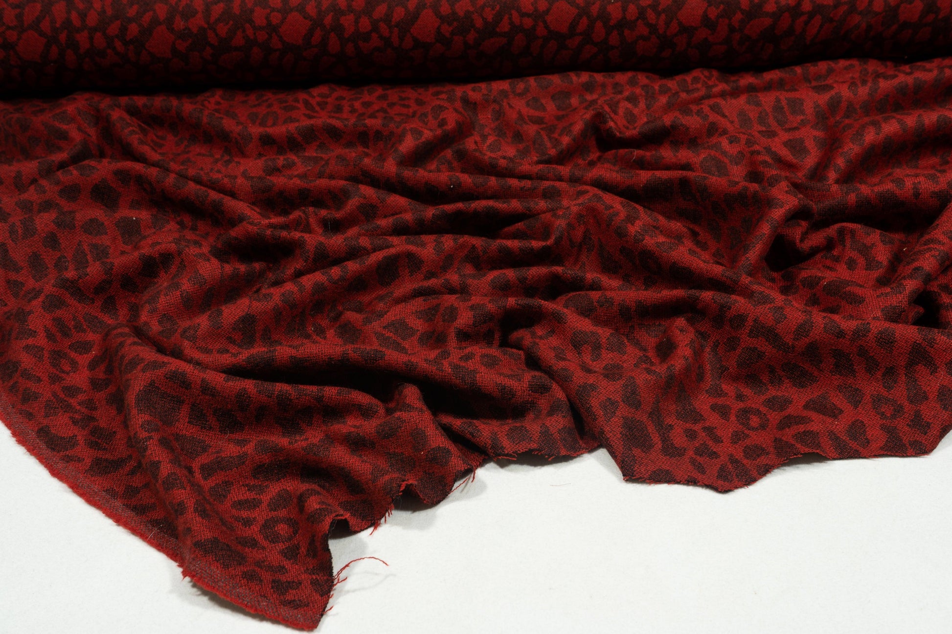 Red and Black Cheetah Print Italian Wool - Prime Fabrics