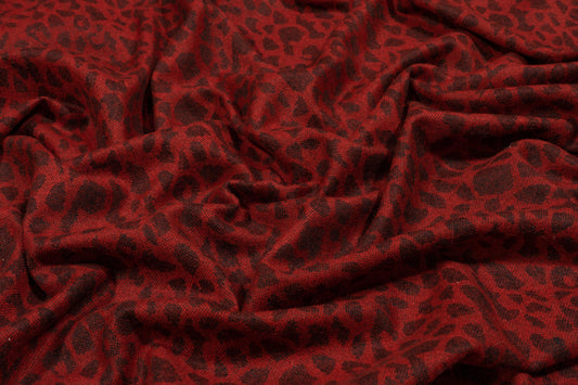 Red and Black Cheetah Print Italian Wool - Prime Fabrics