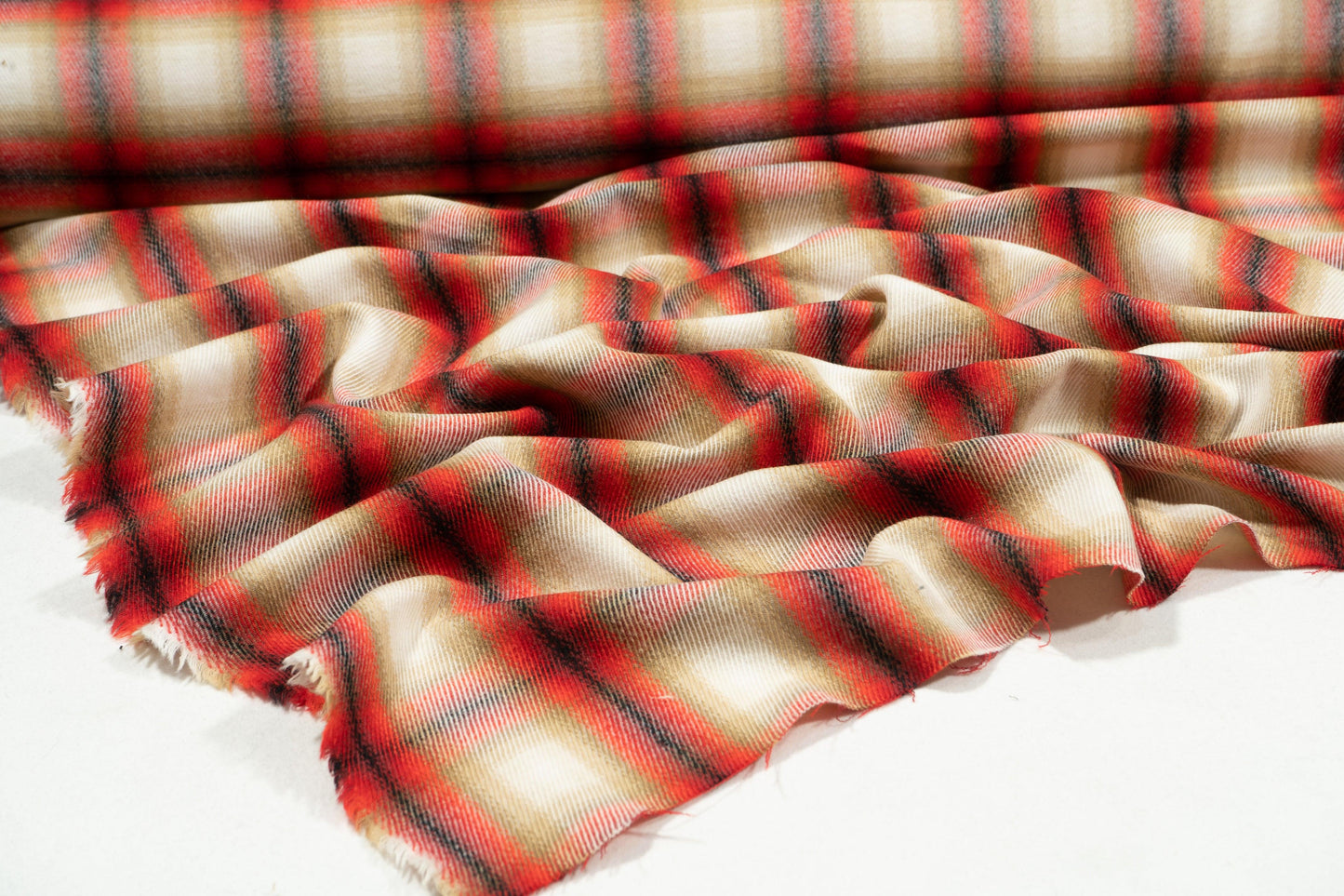 Plaid Italian Wool Twill - Red, Khaki, Black - Prime Fabrics