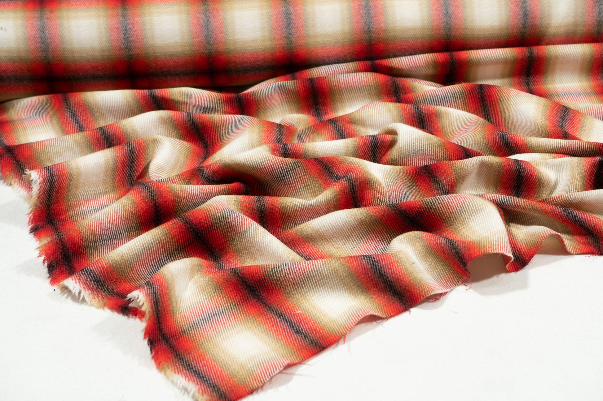 Plaid Italian Wool Twill - Red, Khaki, Black - Prime Fabrics