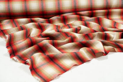 Plaid Italian Wool Twill - Red, Khaki, Black - Prime Fabrics