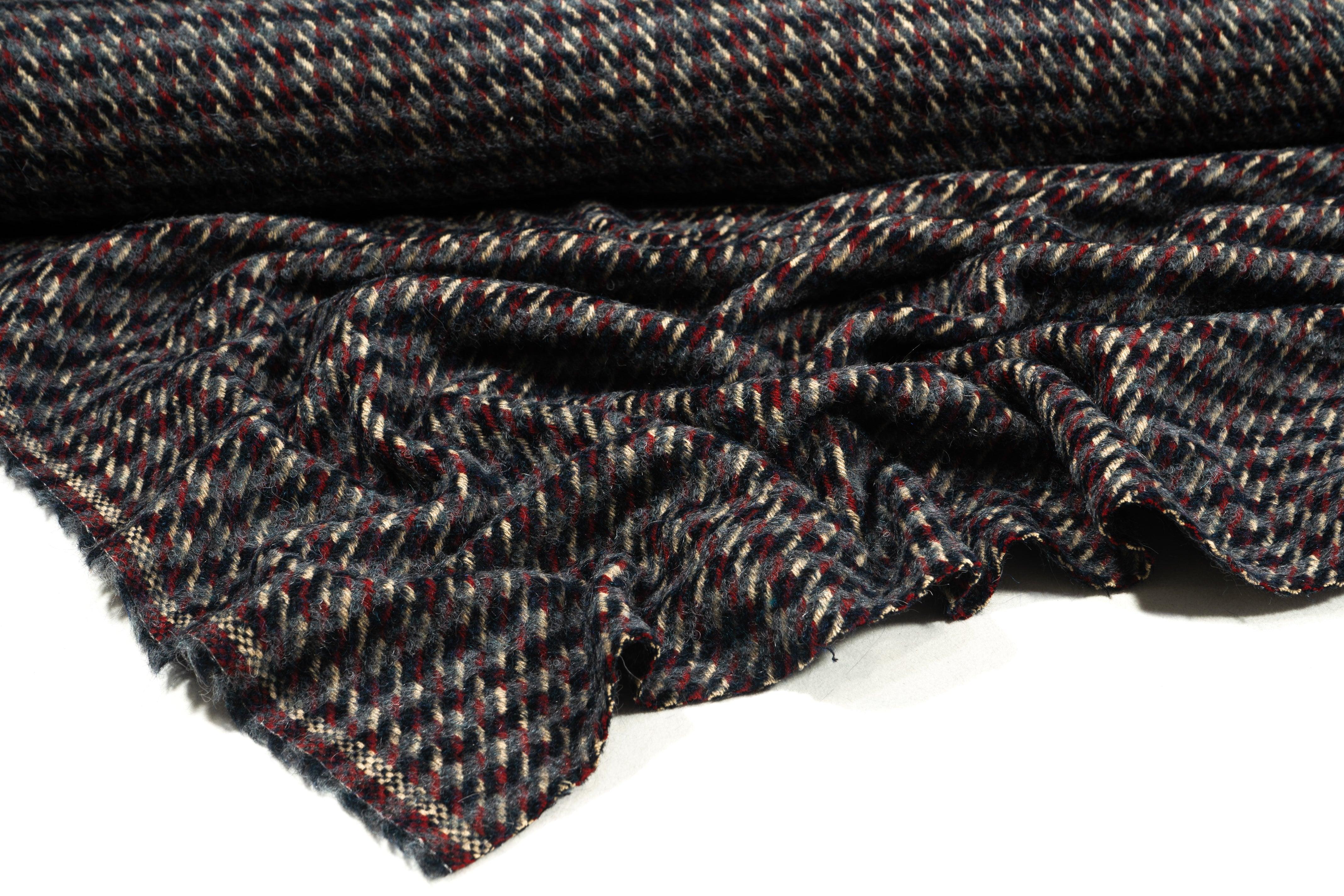 Blue and Red Checked Italian Wool Coating - Prime Fabrics