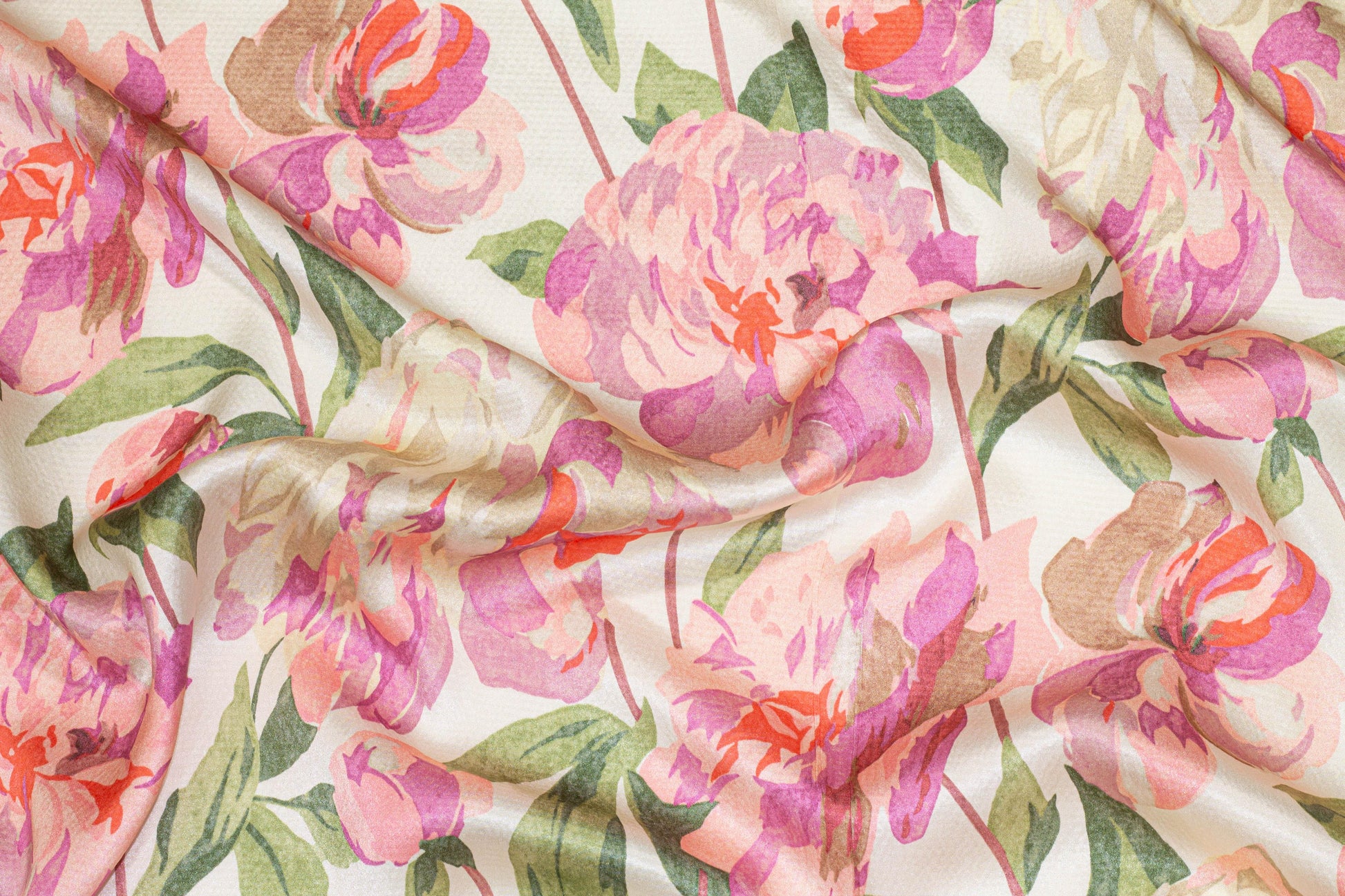 Multicolor Floral Hammered Silk Charmeuse - Prime Fabrics