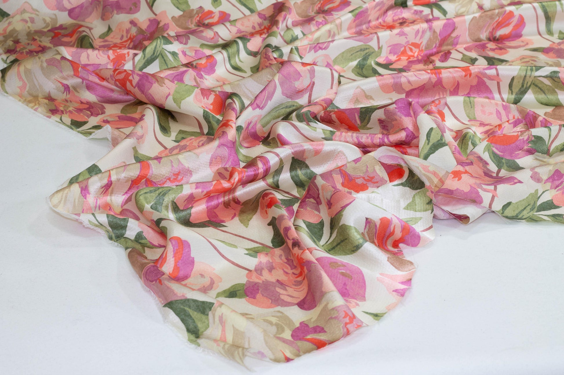 Multicolor Floral Hammered Silk Charmeuse - Prime Fabrics