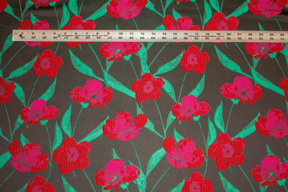 Red and Green Floral Brocade - Prime Fabrics