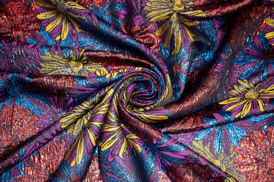 Multicolor Metallic Floral Crushed Brocade - Prime Fabrics