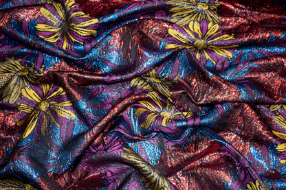 Multicolor Metallic Floral Crushed Brocade - Prime Fabrics