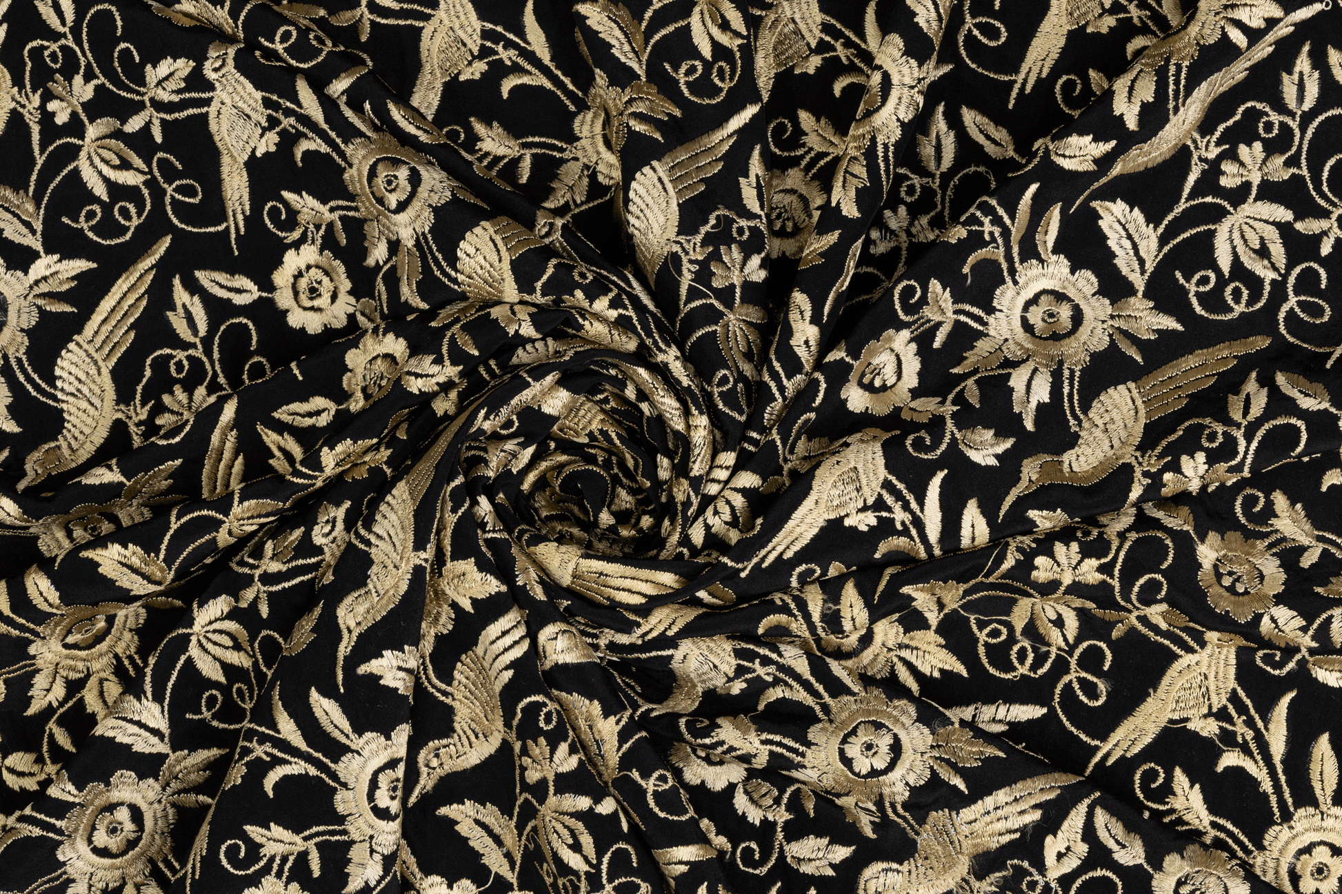 Floral Embroidered Silk - Black and Gold - Prime Fabrics