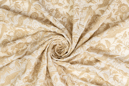 Floral Embroidered Silk - Khaki Beige - Prime Fabrics