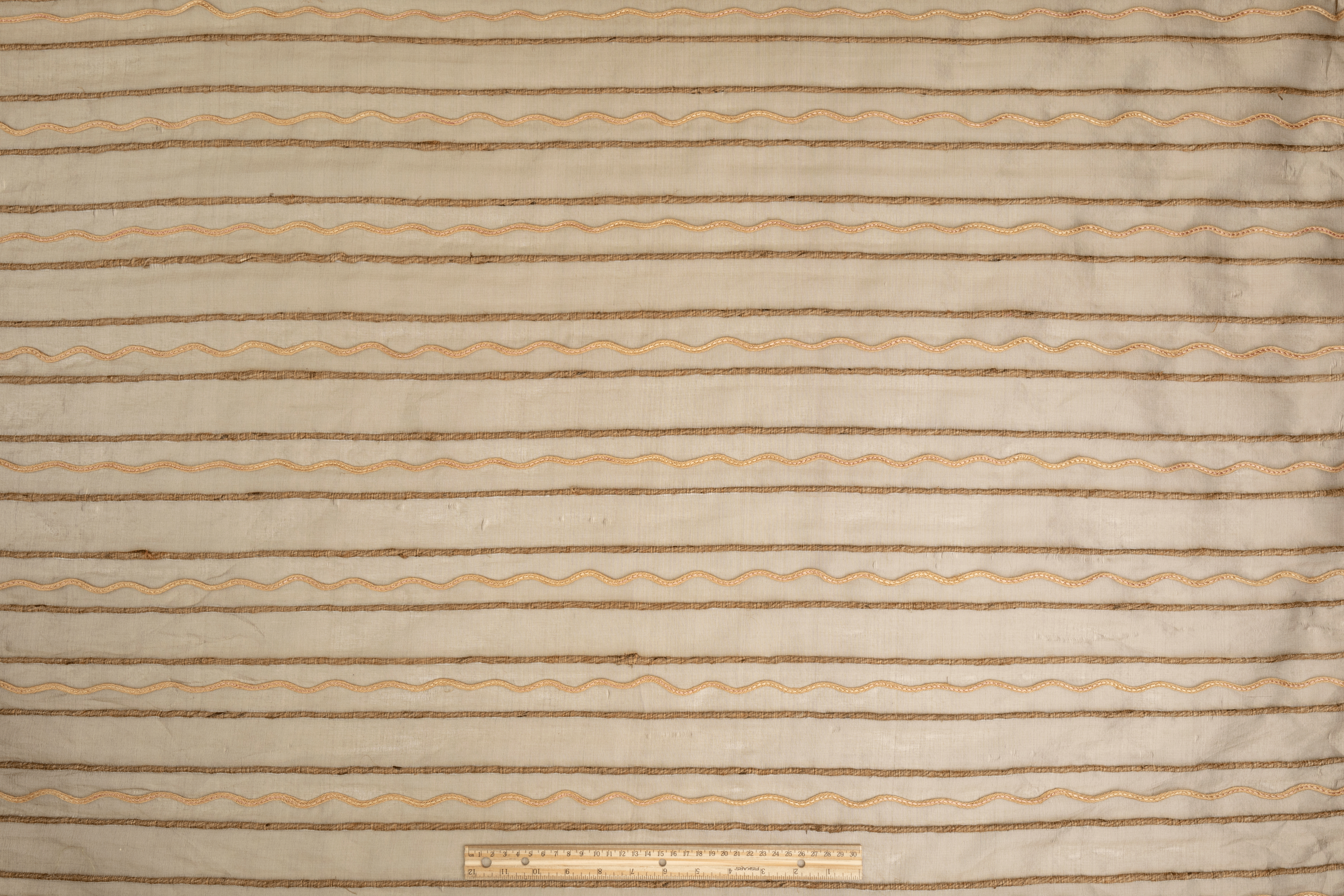 Striped Embroidered Silk Organza - Brown - Prime Fabrics
