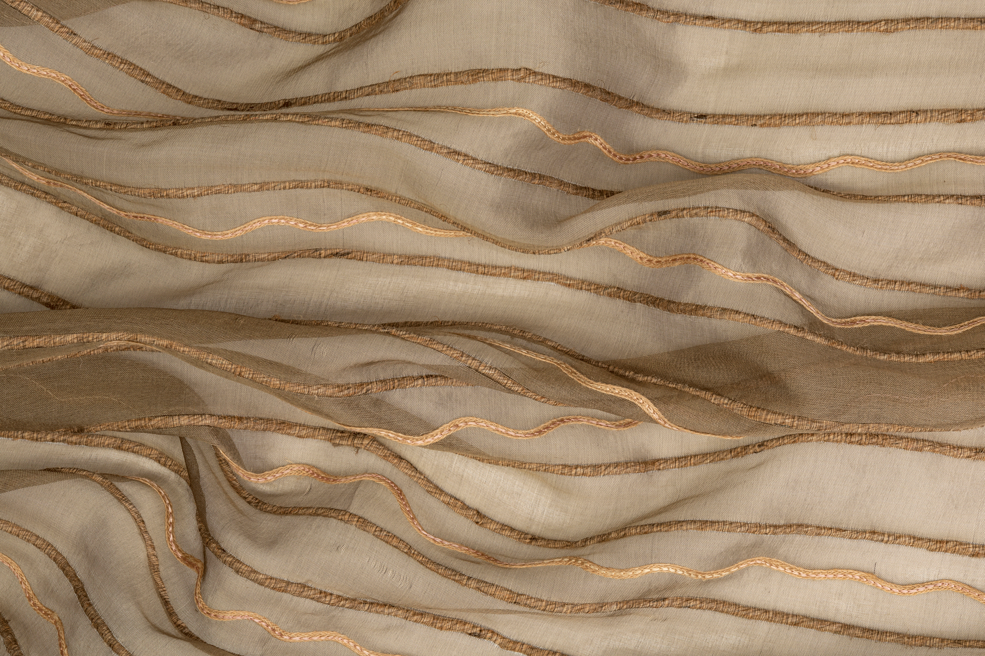 Striped Embroidered Silk Organza - Brown - Prime Fabrics