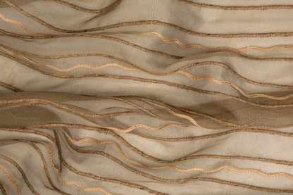 Striped Embroidered Silk Organza - Brown - Prime Fabrics