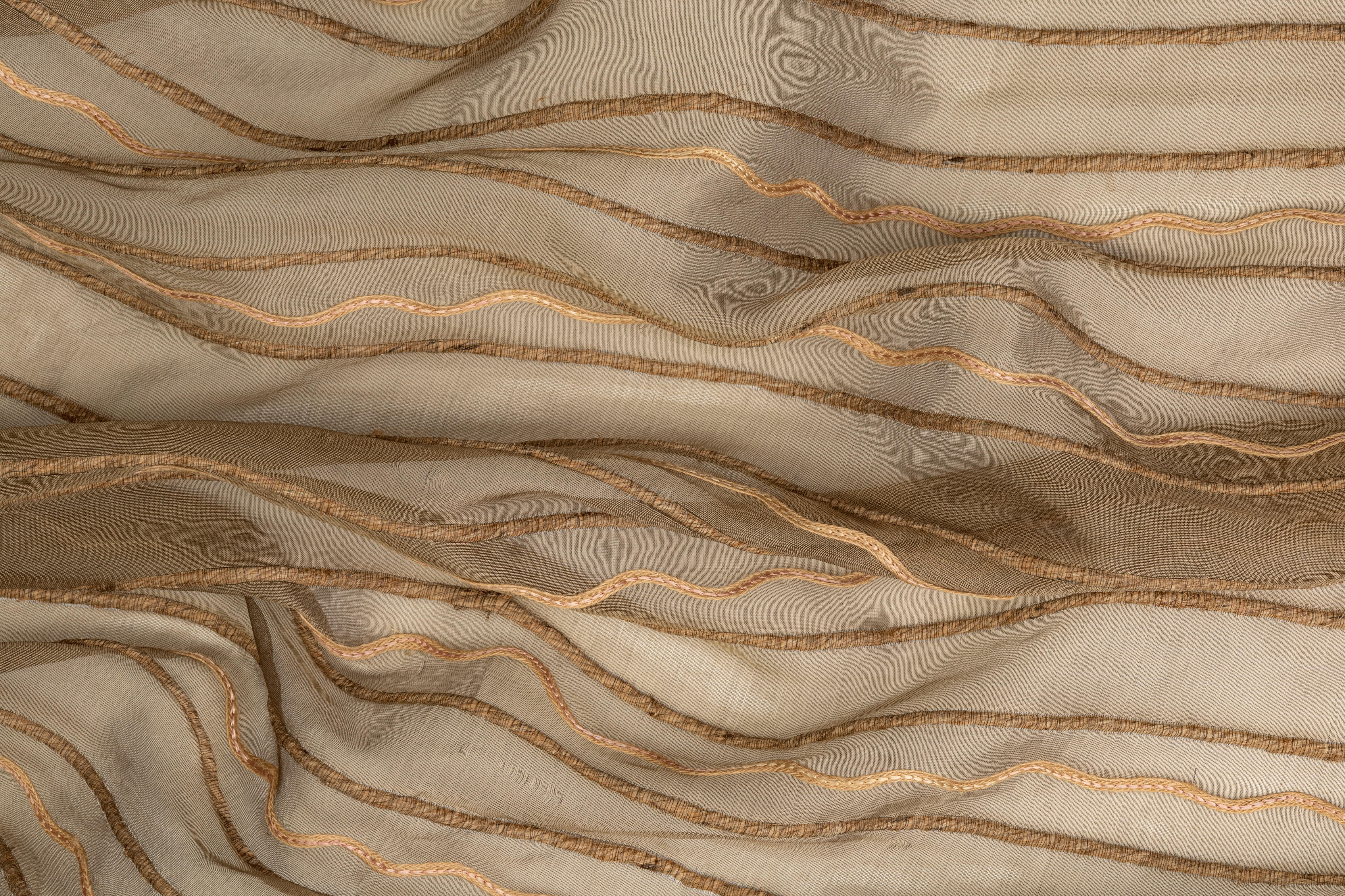 Striped Embroidered Silk Organza - Brown - Prime Fabrics