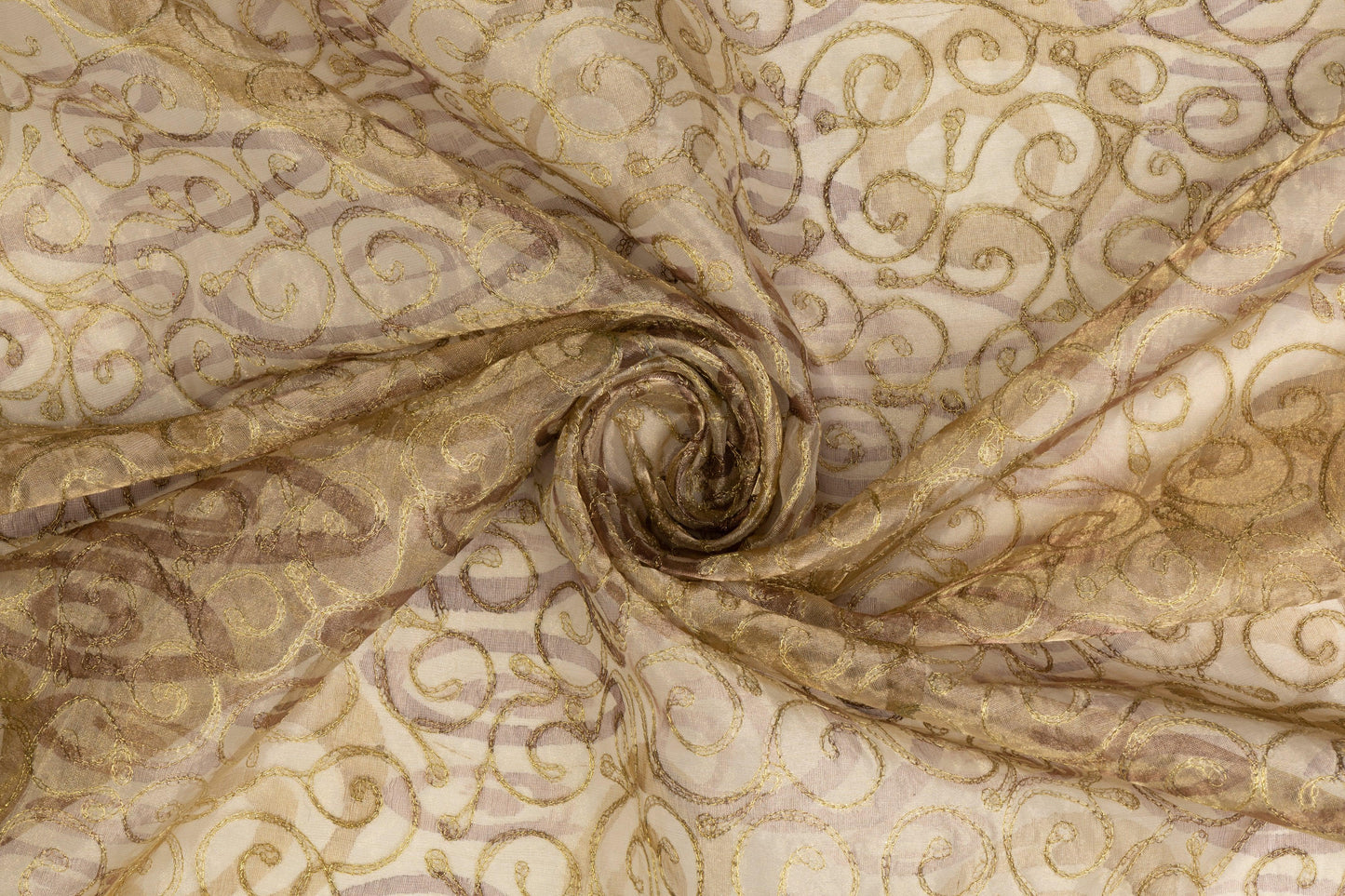 Metallic Embroidered Silk Organza - Khaki - Prime Fabrics