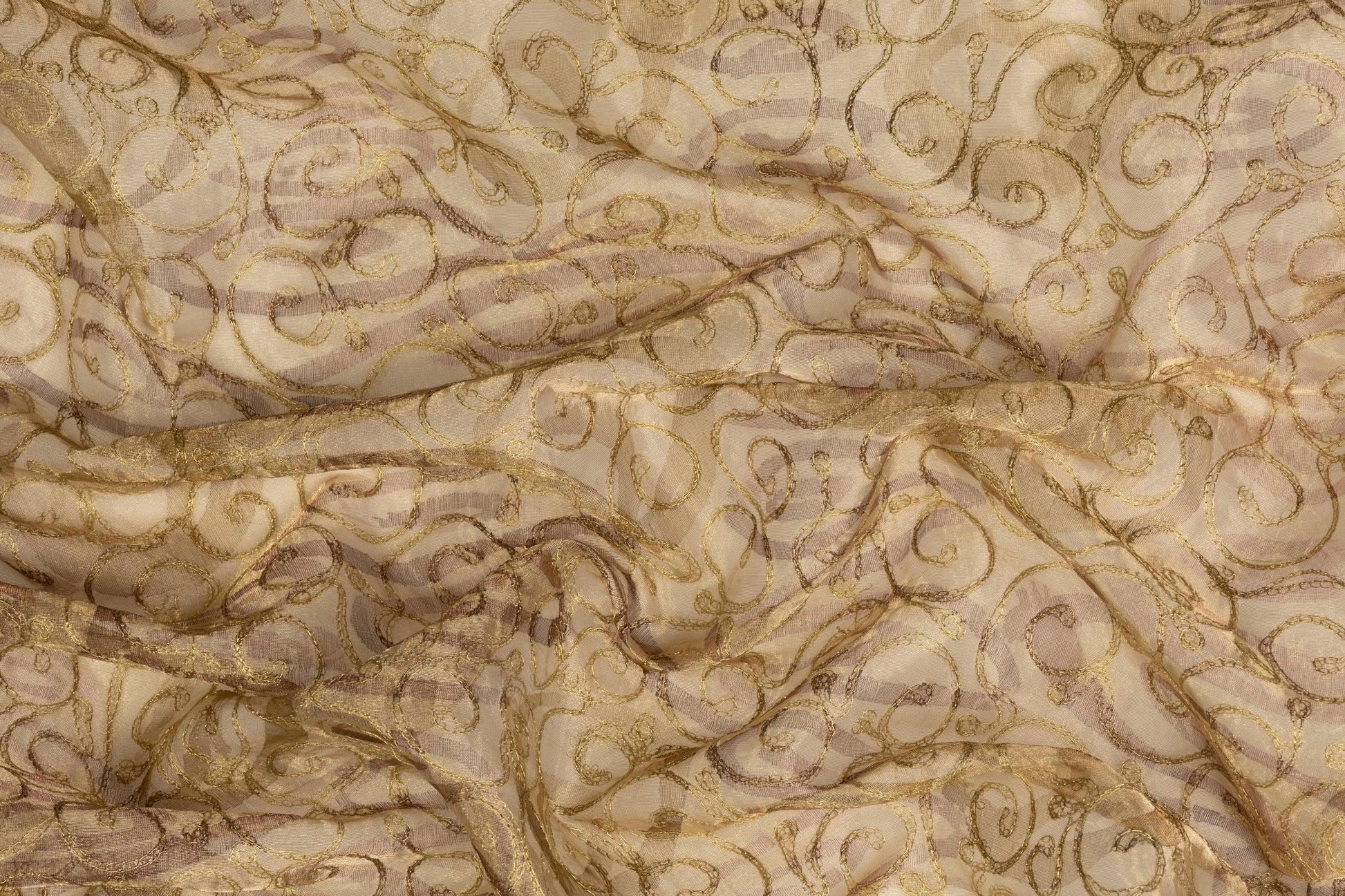 Metallic Embroidered Silk Organza - Khaki - Prime Fabrics