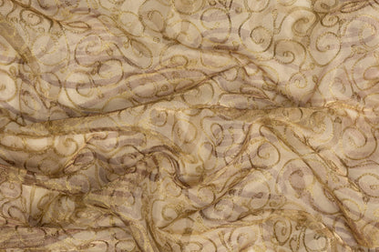 Metallic Embroidered Silk Organza - Khaki - Prime Fabrics