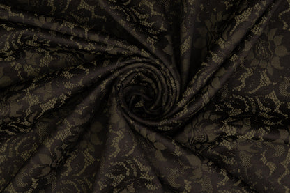 Floral Jacquard - Black and Khaki Green - Prime Fabrics