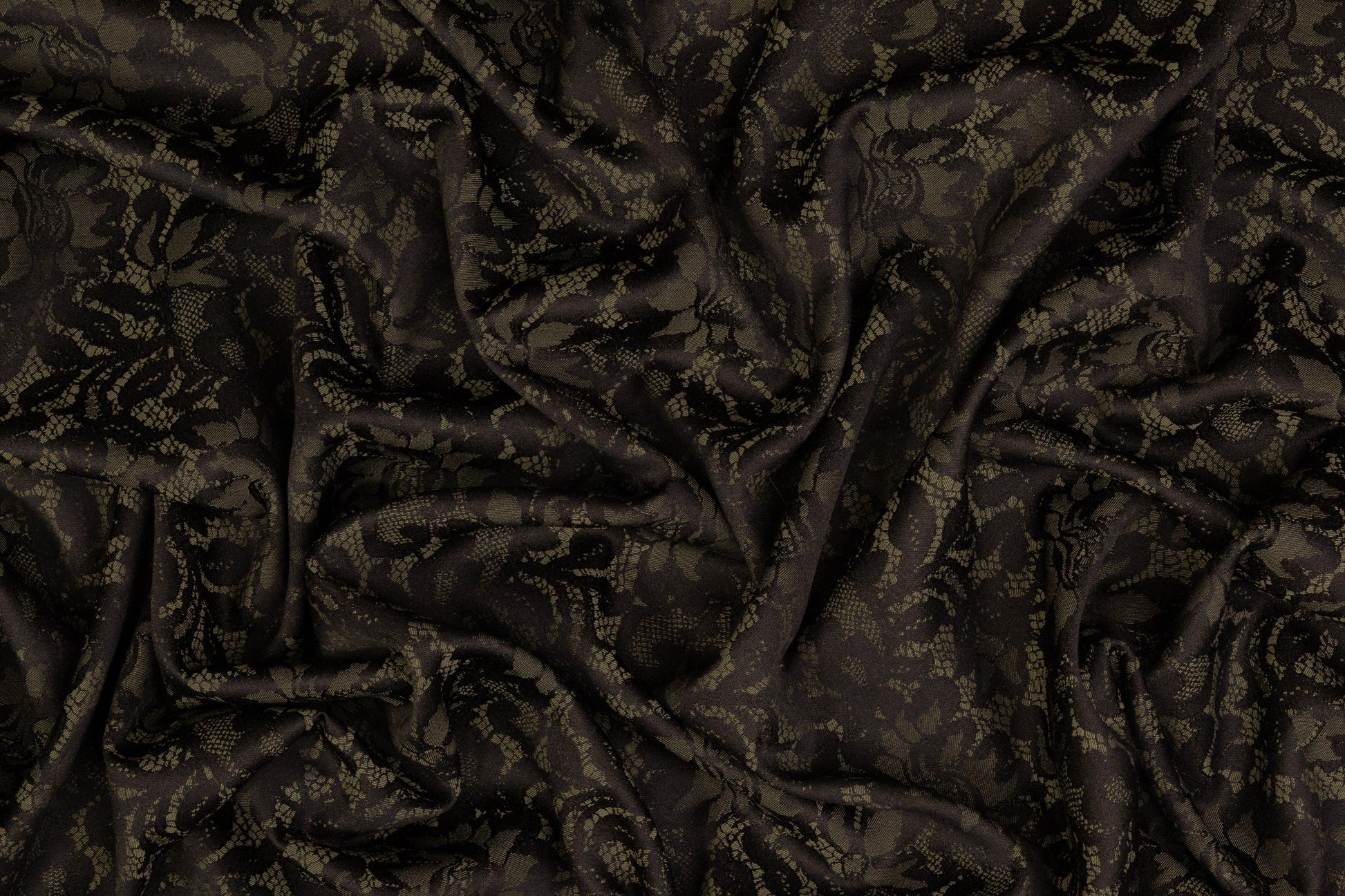 Floral Jacquard - Black and Khaki Green - Prime Fabrics
