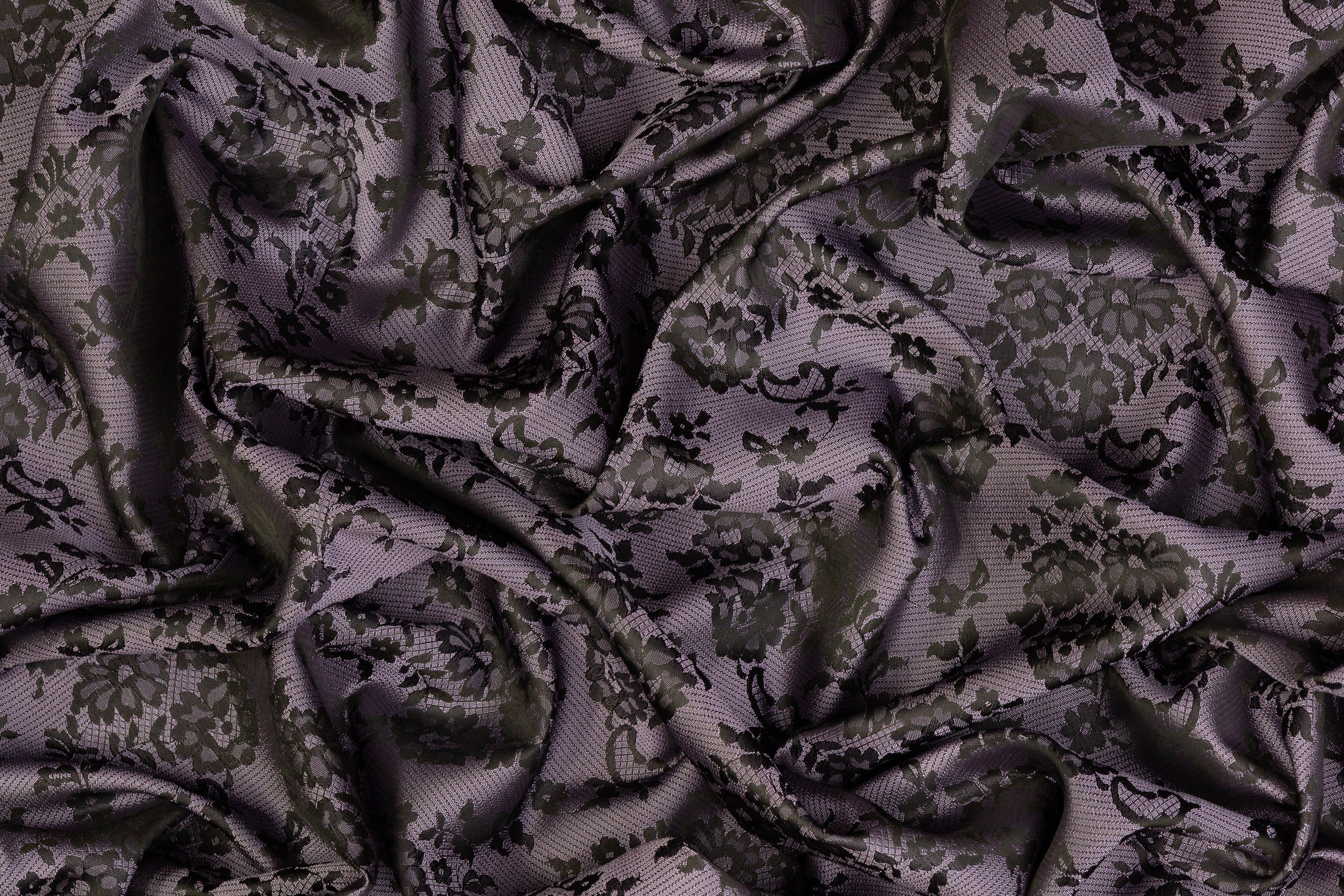 Floral Jacquard - Black and Purple - Prime Fabrics